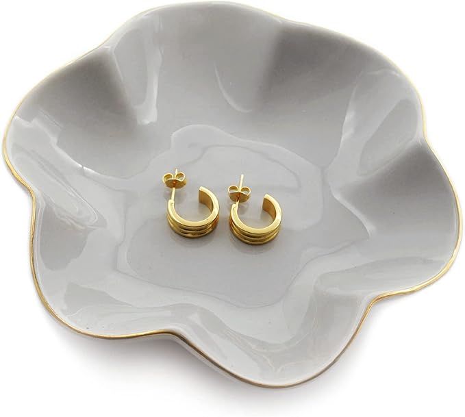 HANKOR 4.7 inch Small Ring Dish, Ceramic Jewelry Holder Tray, Gray Catch All Trinket Bowl for Keys Rings Earrings