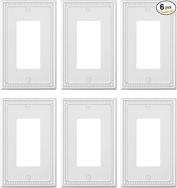 6-Pack Decorator Outlet Cover Plate, Decorative Switch Plates and Outlet Covers, Pure White Metal Wall Plates for Electrical Outlets, Receptacle, GFCI Outlet, Dimmer Switch