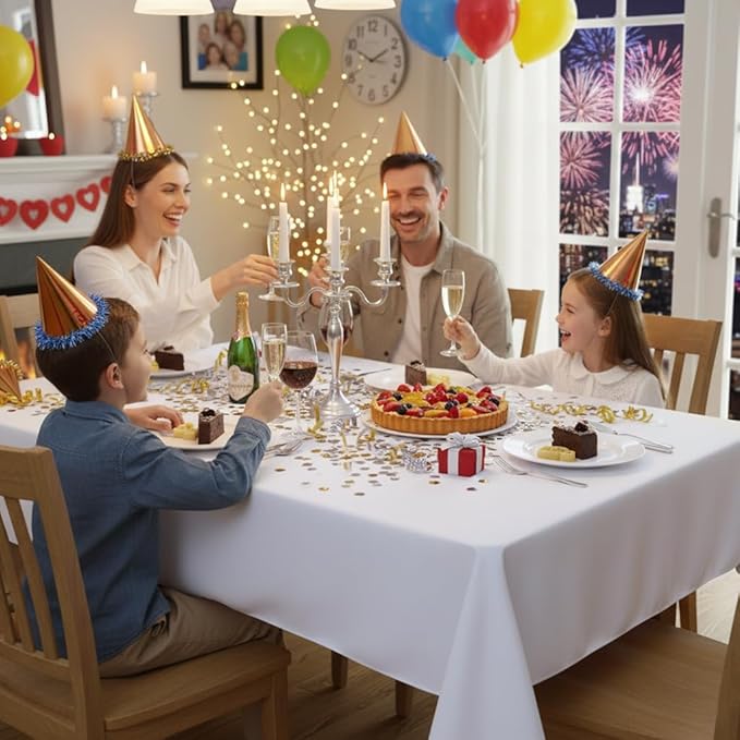 sancua Rectangle Tablecloth - 60 x 120 Inch - Stain and Wrinkle Resistant Washable Polyester Table Cloth, Decorative Fabric Table Cover for Dining Tables, Buffet Parties and Camping, White