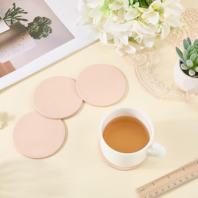 5PCS 3.23 Inch Round Vegetable Tan Genuine Leather Pad for Laser Engraving 3mm Thick Tooling Veg Circular Leather Pieces Sheet for Coasters Tooling Stamping Carving