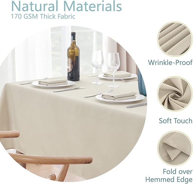 Rectangle 8 Feet Tablecloth 60x120 inch Linen Textured Table Cloth Stain and Wrinkle Resistant Washable Polyester, Decorative Table Cover Waterproof for Dining, Buffet and Camping, Beige