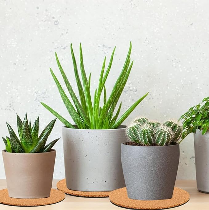 2 Pieces Cork Plant Coasters, 12 Inch Cork Plant Mats, Cork Coaster for Planters, Large Plant Coasters for House Plants Indoors (Nude & Black)