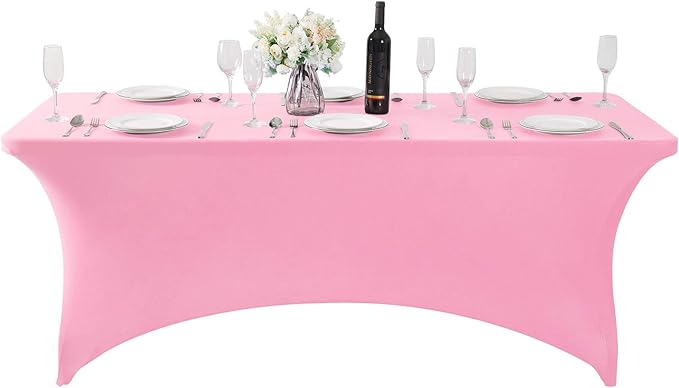 Fokitut 6 Pack Spandex Table Cover for 6FT Table Universal Fitted Stretch Tablecloth for Party, Banquet, Wedding and Events-Pink