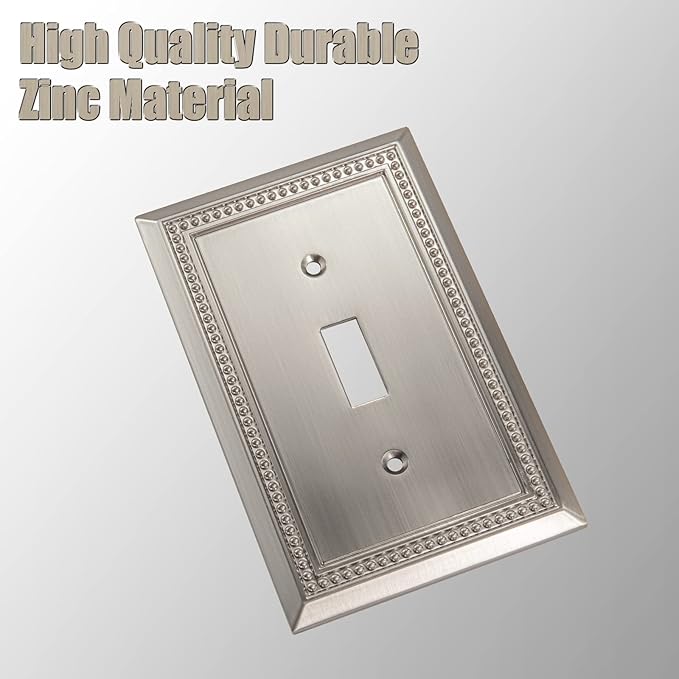 Henne Bery Sunken Pearls Heavy Duty Decorative Wall Plate Switch Plate Outlet Cover (Single Toggle, 2 Pack, Satin Nickel)