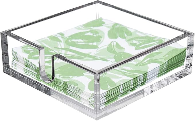 CY craft Acrylic Lunch Napkin Holder,Table Top Decorative Napkin Tray for Dining Table and Kitchen,Clear Luncheon Napkin Holder Tissue Dispenser, Horizontal Display,7.1 x 7.1 x 2.6 inches