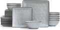 Famiware Dinnerware Sets for 8, Ocean Square 24-Piece Kitchen Plates and Bowls Sets, Microwave and Dishwasher Safe, Scratch Resistant, Grey