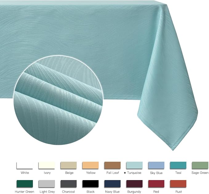 maxmill Jacquard Tablecloth Swirl Design Water Resistance Antiwrinkle Spillproof Heavy Weight Soft Table Cloth for Buffet Banquet Parties Event Holiday Dinner Rectangle 60 x 84 Inch Turquoise