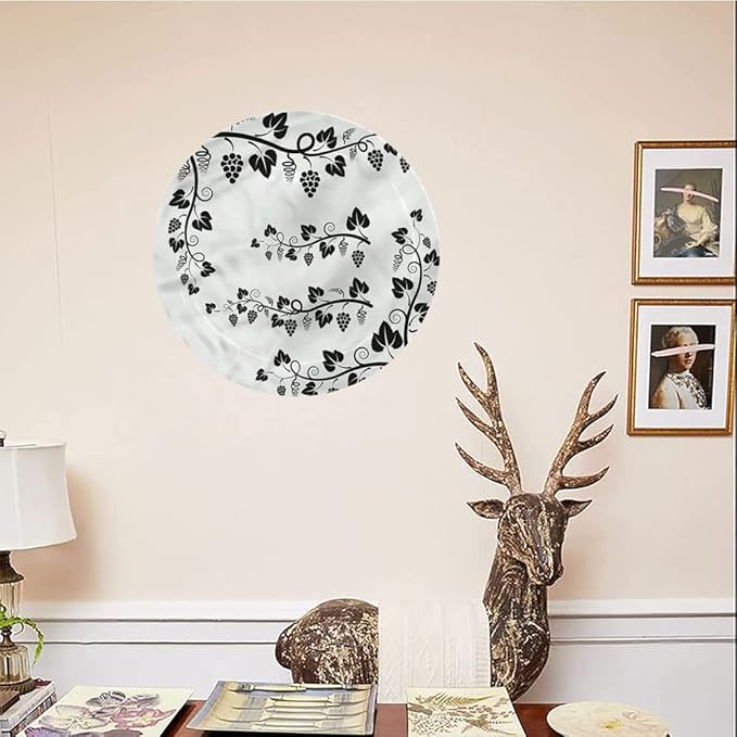 Ceramic Plates, Vine Decorative Ceramic Plates, Grapes with Twigs Swirl Botany, 6 Inch, Household Plates Decorative, Multicolor