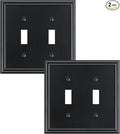 2-Pack Double Toggle Light Switch Cover Plate, Durable Solid Zinc Alloy Decorative Dual Switch Plate Covers, Black 2 Gang Wall Plate, Corrosion Resistant