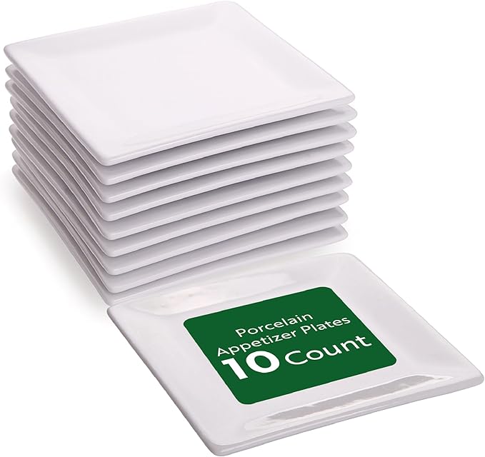 Restaurantware Porcelain Plates 10 Pack 3 x 3 x Inch Chip-Resistant Miniature Serving Plates Oven, Microwave, Freezer, Dishwasher-Safe White Modern Dining Dishes for Elegant Appetizer Presentation