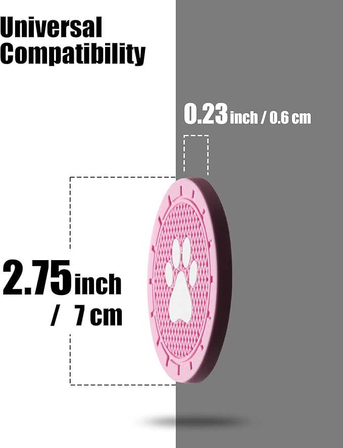 4 Pack Car Cup Coasters, Universal Dog Paw Print Non-Slip Silicone Cup Holder Inserts, Car Interior Accessories, Pink