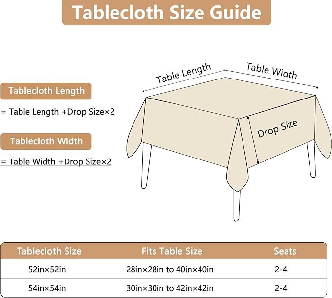 Beige Fabric 52 x 52 Inch Square Tablecloth Faux Linen Textured Water Resistant & Wipeable Card Table Cloth Reusable for Dining Kitchen Patio