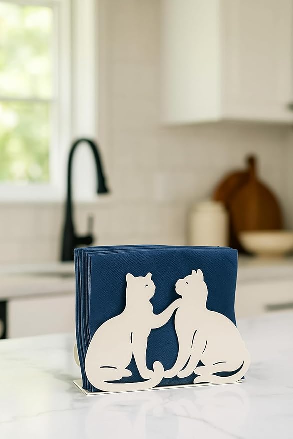 Mango Steam Tabletop Napkin/Tissue & Letter Holder For Home, Kitchen, Restaurants (Cat, White)