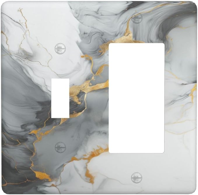 Light Switch Cover Gray/Gold Marble Abstract Modern Luxury 2 Gang Toggle Rocker Combo Socket Cover Wall Plates Decorative Switch Plates and Outlet Covers for Bathroom Bedroom Decor