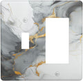 Light Switch Cover Gray/Gold Marble Abstract Modern Luxury 2 Gang Toggle Rocker Combo Socket Cover Wall Plates Decorative Switch Plates and Outlet Covers for Bathroom Bedroom Decor