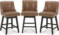 CHITA Counter Height Swivel Bar Stools Set of 3, FSC Certified Upholstered Counter Stools, Modern Swivel Barstools with Wood Legs for Kitchen Island, 26" Seat Height, Faux Leather in Saddle Brown