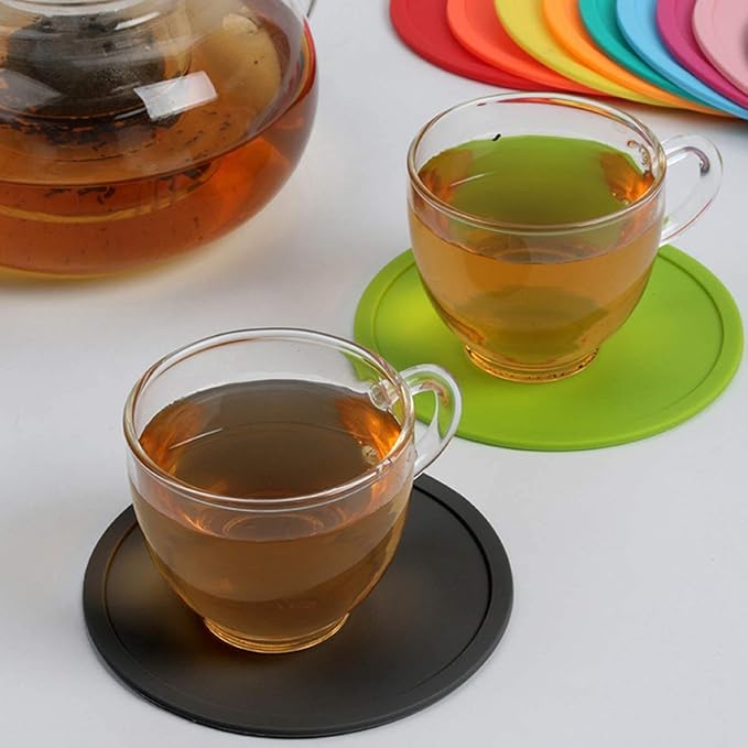 4" Non Slip Coasters Heat Insulation Colorful Unique Slice Silicone Drink Cup Mat,Anti-Slip Cup Coasters Protect Furniture and Table from Water Marks and Scratch Damage.Mixed Color(10pcs)
