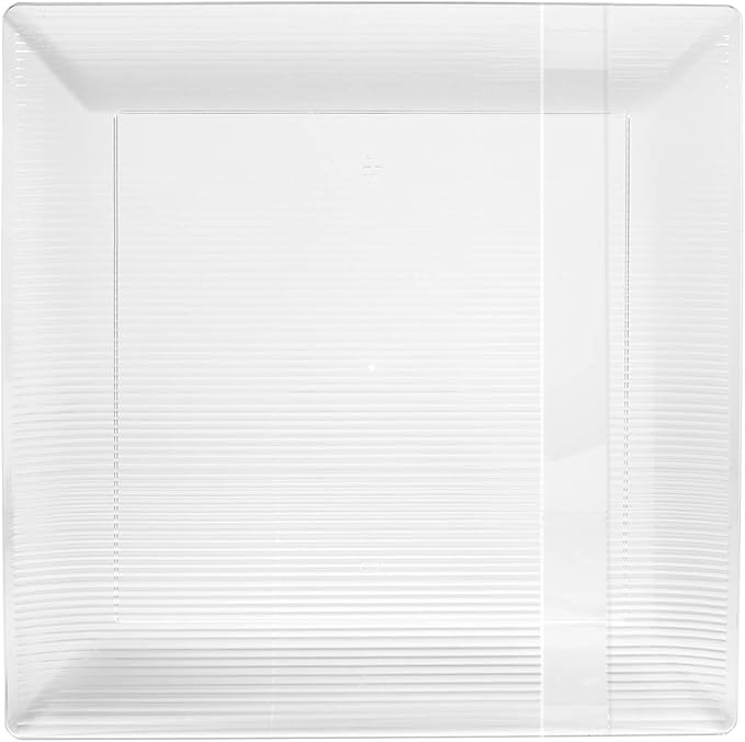 Exquisite Disposable-Clear-Plastic-Plates-Square Linear (40 Pack) Wedding Dinner Fancy Tableware Dishes (7.5 Inch., Clear) Single Size Set
