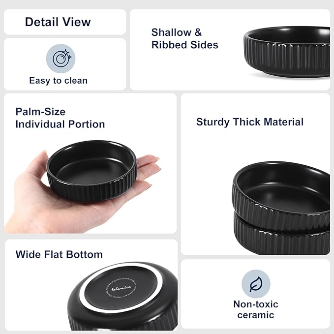 Selamica Ceramic Soy Sauce Dish, 2.6 Oz Dipping Bowls Set of 6, 3.5 Inch Pinch Bowls for Dip, Side Dish, Condiments, Sushi, Matte Black