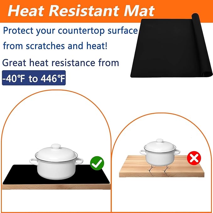 72''x16'' Extra Large Silicone Mat for Kitchen Counter, Heat Resistant Countertop Protector, Non-Slip Waterproof Kitchen Island Mat, Easy to Clean, Semitransparent