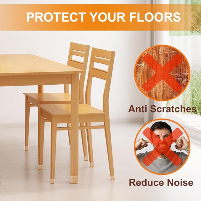 24 Pcs Chair Leg Floor Protectors for Hardwood Floors Square Silicone Covers to Protect Wood Tile Floors Felt Pads Furniture Leg Caps Anti-Scratch Reduce Noise (Fit:1-1/16" to 1-5/8")