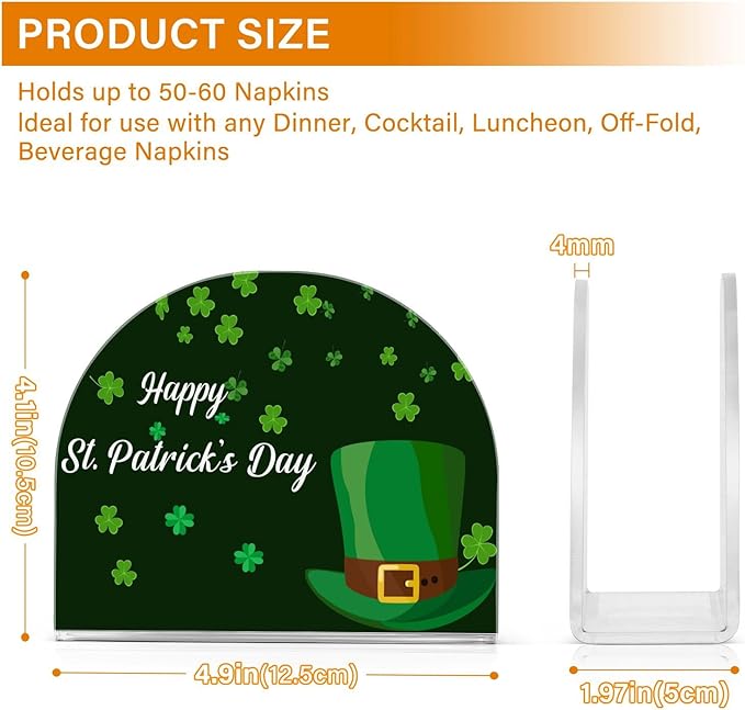 Napkin Holder Happy St Patrick's Day Hat Crystal Clear Acrylic Napkin Holders Paper Napkin Holder Dining Table Dispenser for Kitchen Restaurant Home Decor Bar Accessories