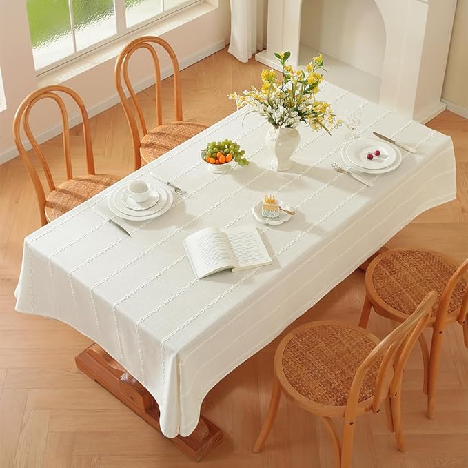 Zobesta White Table Cloth Square Tablecloth 53 x 53 Inch, Washable Farmhouse Soft Boho Tablecloth White for Party, Holiday, Picnic, Dining, Outdoor, Fall, Wedding