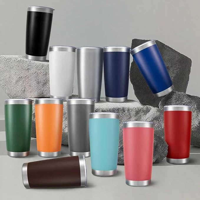 20 oz Tumbler Bulk with Lid Stainless Steel Insulated Tumblers Double Wall Vacuum Coffee Mug Powder Coated Tumbler Cups for Cold and Hot Drinks, Navy, 12 pack