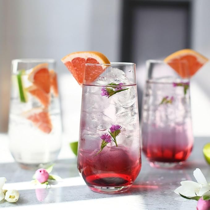 Krosno Tall Water, Juice, Drinking Glasses, Set of 6, 16.2 oz, Splendour Collection, Highball & Tumbler Crystal Glass, Dishwasher Safe, Made in Europe