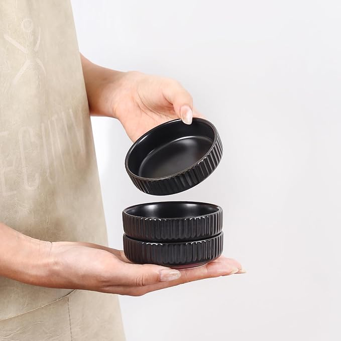 Selamica Ceramic Soy Sauce Dish, 2.6 Oz Dipping Bowls Set of 6, 3.5 Inch Pinch Bowls for Dip, Side Dish, Condiments, Sushi, Matte Black