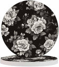 Watercolor Black Flowers Cup Coasters Set of 2 Elegance Botanical Flower Pattern Grey Rose Bouquet Wooden Table Apartment Decor 100% Diatomite for Drinking Glasses,4 Inches