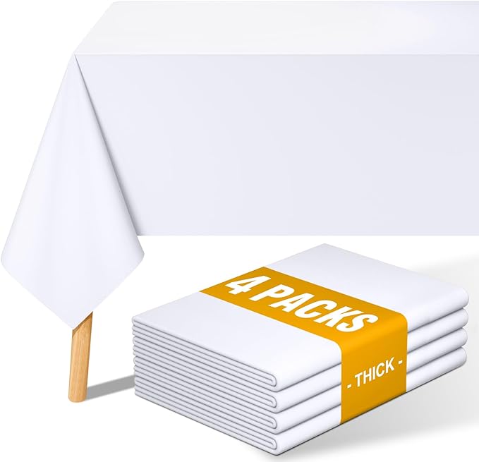 Smiry 4 Pack Rectangle Table Cloth, Waterproof Anti-Scratch Polyester Tablecloth, Decorative Washable Fabric Table Cover for Dining, Buffet, Parties and Outdoor, 60x102, White