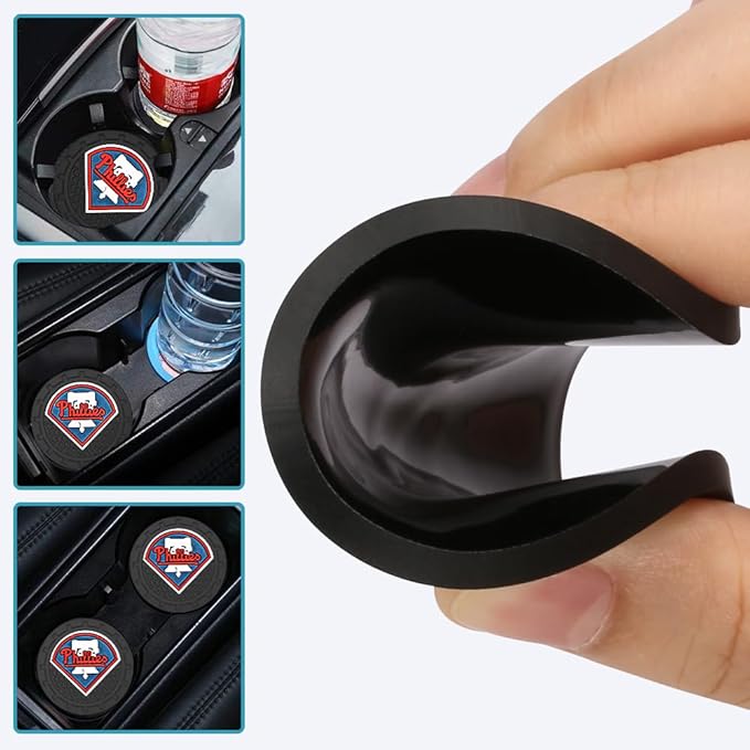 Silicone Phillies Car Cup Holder Coasters,Baseball Fans Car Coasters for Phila Phillies Fans, Non-Slip Universal Fit Cup Holder Insert