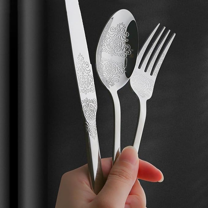 IKXO Silverware Set 60 Piece Silver Flatware Set for 12,Stainless Steel Flatware Cutlery Set For Home Hotel, Kitchen Utensils Set Include Fork Knife Spoon,Mirror Polished,Dishwasher Safe