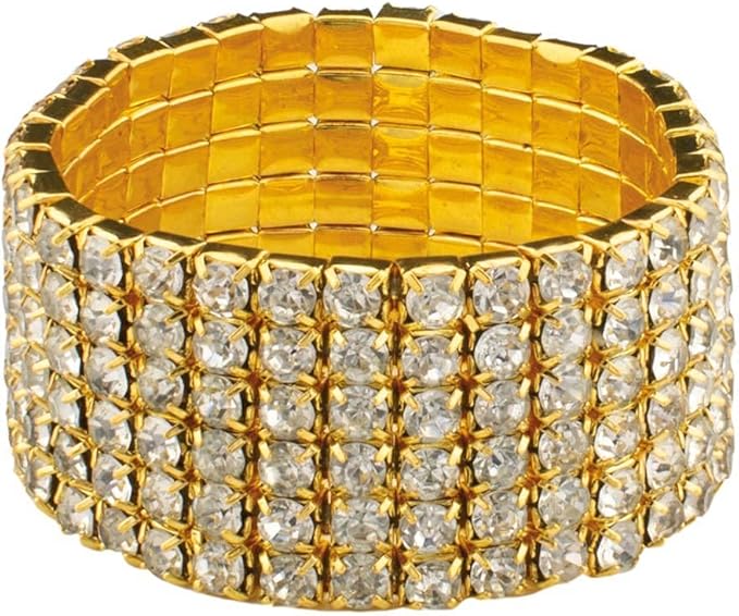 Ashford Napkin Ring, Sparkling Glass Rhinestones, for Cloth Napkins, Elegant Formal Dining Table Setting, Event, Wedding, Gold, 2", Set of 4