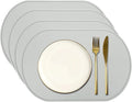 uxcell 4 Pcs Oval Silicone Placemat, 15.4" x 10.4" Non-Slip Washable Table Placemats Heat Resistant Waterproof Mat with High Edge for Table Kitchen Desk Protection, Light Gray