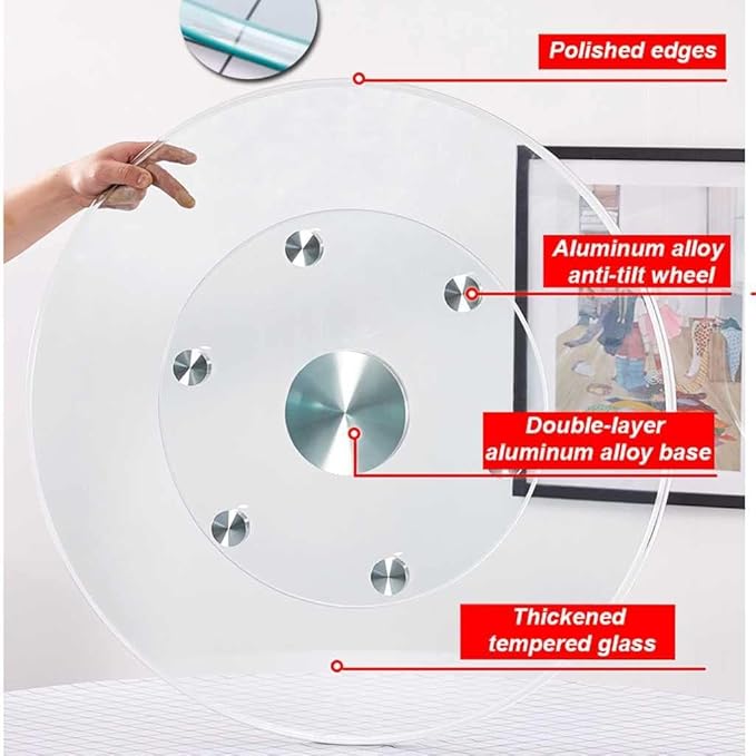 24" Glass Lazy Susan for Dining Table with 6 Rotating Wheels Table Top Centerpiece Kitchen Turntable Large Round Silent & Smooth Spin