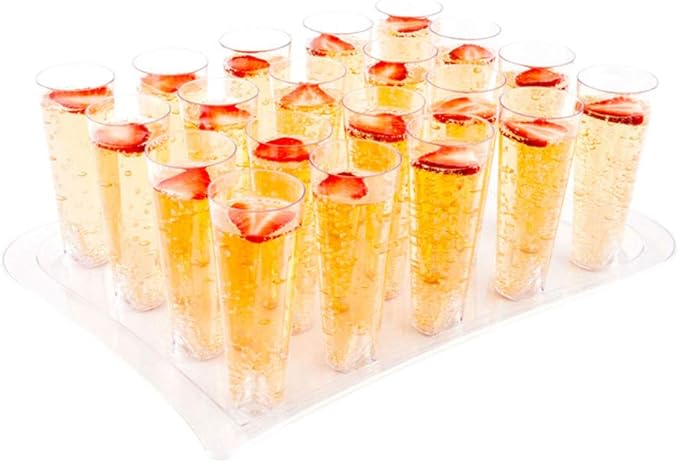 5 oz Round Clear Plastic Tall Cocktail Glass - With Serving Tray - 14 1/2" x 10 1/2" x 5" - 100 count box
