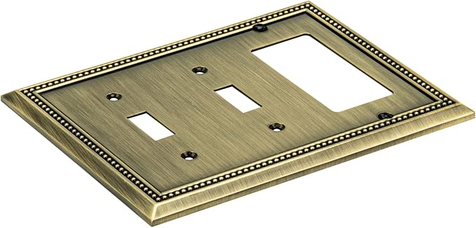 Henne Bery Sunken Pearls Heavy Duty Decorative Wall Plate Switch Plate Outlet Cover (Double Toggle/Single Decorator, Antique Brass)