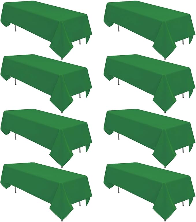 8 Pack Green Table Cloth 60 x 102 Inch Rectangular Tablecloth for 6 Foot Rectangle Tables, Wrinkle Resistant Washable Rectangle Fabric Table Covers for Wedding Party Banquet Buffet and Camping