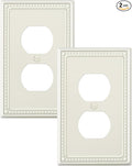 2-Pack Duplex Outlet Cover Plate, Light Almond Metal Wall Plates for Electrical Outlets, 1 Gang Receptacle Light Switch Cover, Pearls Decorative Switch Plates and Outlet Covers