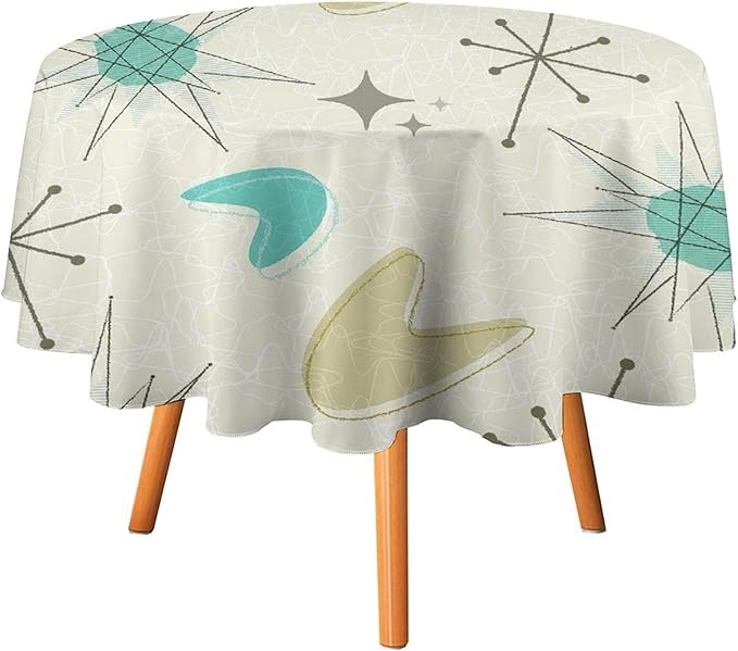 Mid Century Round Tablecloth, Modern Atomic Abstract Geometric Pattern Tablecloth for Home Party Dining Room Kitchen Decorm 36Inch(90cm)