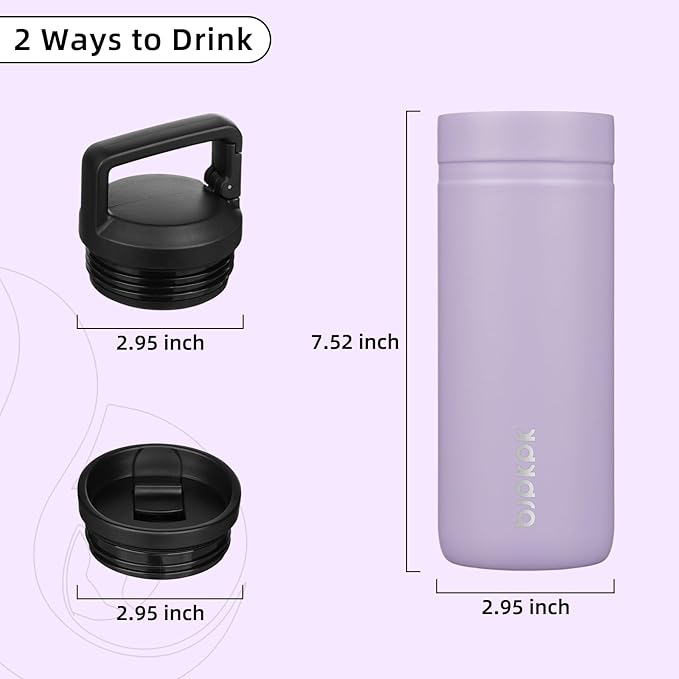 BJPKPK Insulated Water Bottle with 2 Lids,20 oz Double Wall Stainless Steel Vacuum Tumbler Travel Coffee Mug,Wide Mouth Thermal Cup,Purple