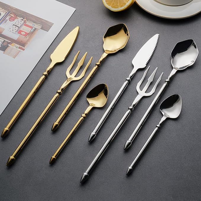 Silverware Set for 6 Durable 18/10 Stainless Steel Flatware Set Creative Styles 24 Piece Modern Cutlery Tableware Utensils Set for Home Kitchen Wedding Restaurant Knives forks and Spoons