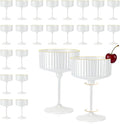 24 PCS Champagne Martini Glasses Pearl White 10 oz Espresso Martini Glasses Gold Rim Disposable Plastic Ribbed Coupe Glasses Vintage Cocktail Glass Champagne Coupe Cup For Wedding Anniversary