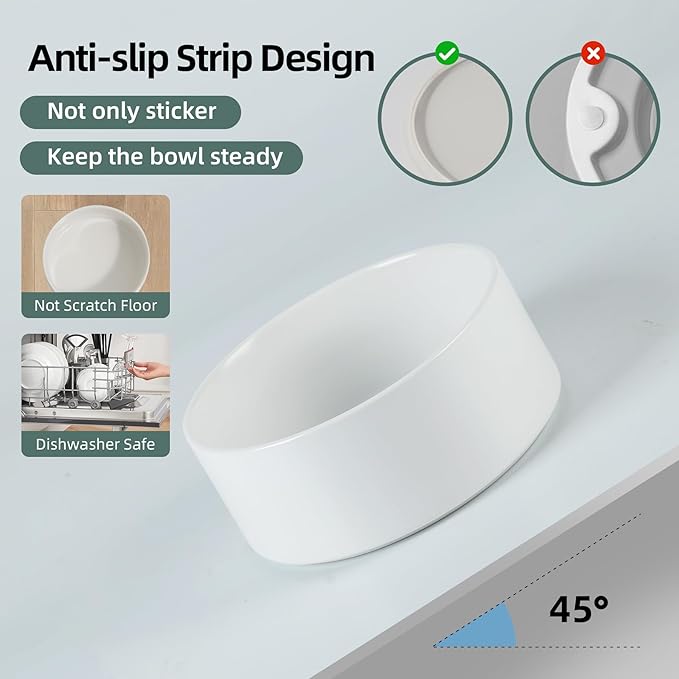 Ceramic Raised Double Bowls Set with Stand, 2 Heights Elevated, Food & Water Bowls for Small Breed Dogs, Cats, Kitty, Weighted Dog Dishes, Pet Bowls(5.1'',13.5oz, White)