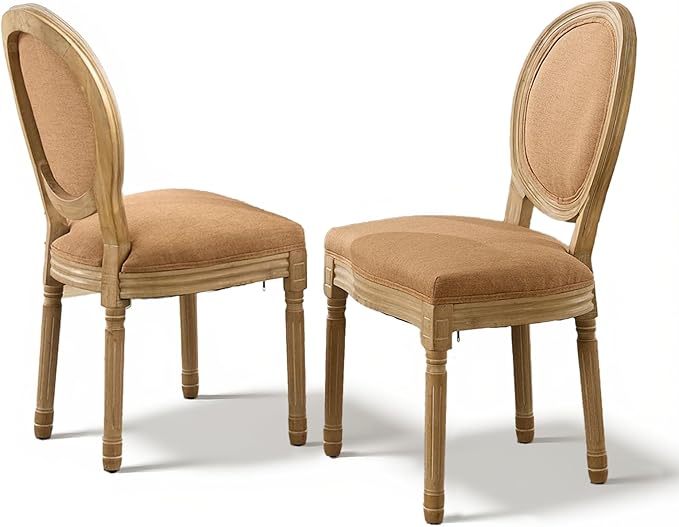 SoarFlash French Dining Chairs Set of 2, Vantage Dining Chair with Round Back, Wood Leg Farmhouse Country Dining Chair for Kitchen,Bedroom,Brown
