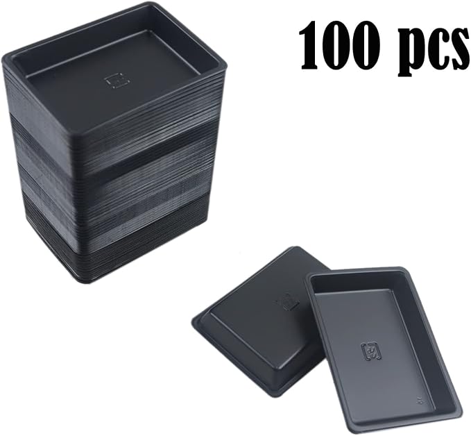 100 pcs Mini 2.95"x2.16" Dipping Sauce Dishes, Plastic Disposable Rectangular Black Soy Sauce Plate Set, Condiment Serving tray, Seasoning Platter, Appetizer Bowel -for Sushi Mustard Vinegar Soy BBQ