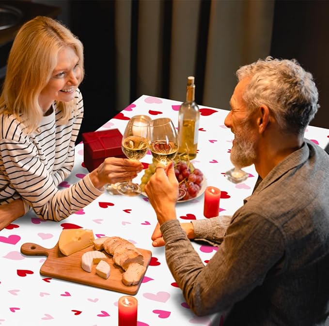 4 Pack Valentines Decorations, 108" X 54" Valentines Tablecloths, Heart-shaped Disposable Red Pink Tablecloths Love Plastic Table Cover, Galentines Decorations Party Supplies for Wedding Birthday