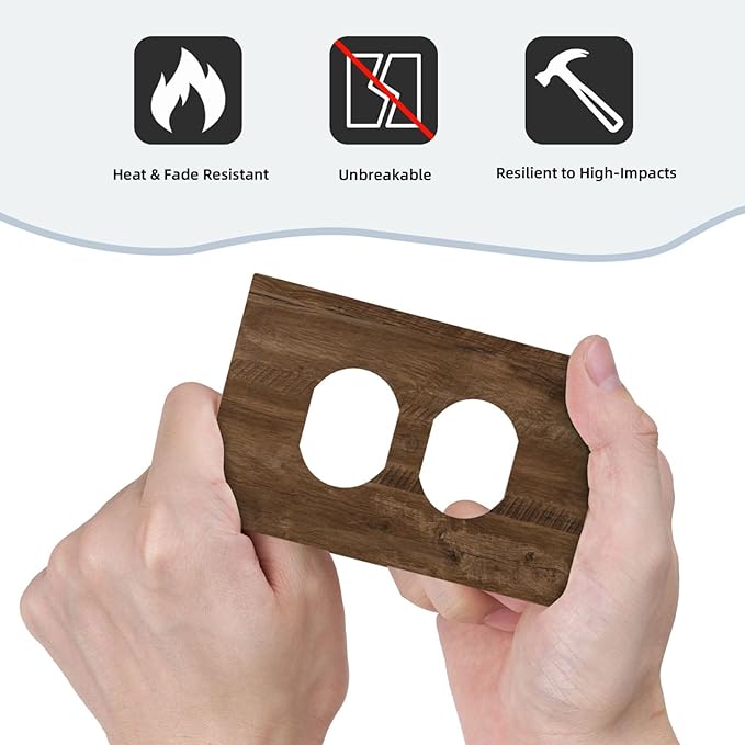 Outlet Covers Brown Rustic Wood Grain Farmhouse 1 Gang Duplex Light Switch Cover Plate Decorative Wall Plates Electrical Switchplate Receptacle for Cabin Bedroom Decor（2 Pack）